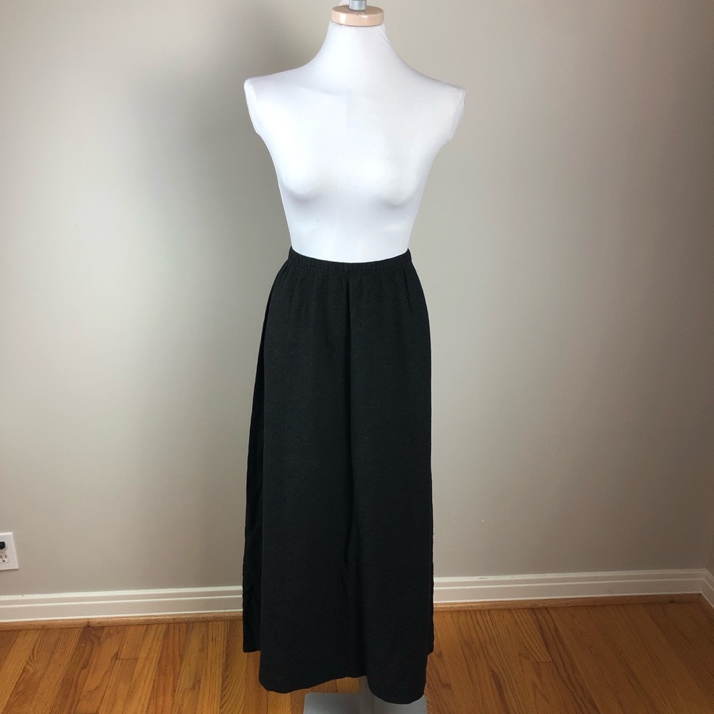 Eileen Fisher Textured Black Wool Blend Midi Skirt
